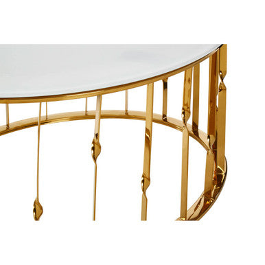 White Tempered Glass Top Round Coffee Table With Gold Stainless Steel Frame, Arezzo