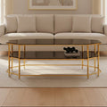 Black Tempered Glass Two-Tier Coffee Table With Warm Gold Stainless Steel Hexagonal Frame, Arezzo