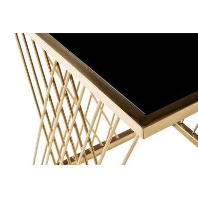 Set Of 3 Gold Stainless Steel Frame Nesting Tables With Black Glass Tops, Arezzo