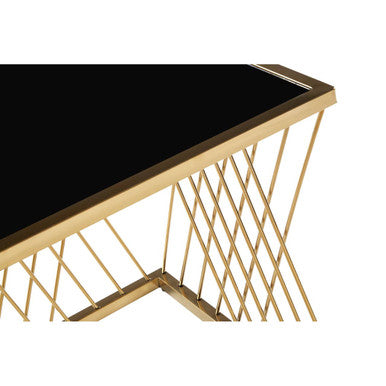 Set Of 3 Gold Stainless Steel Frame Nesting Tables With Black Glass Tops, Arezzo
