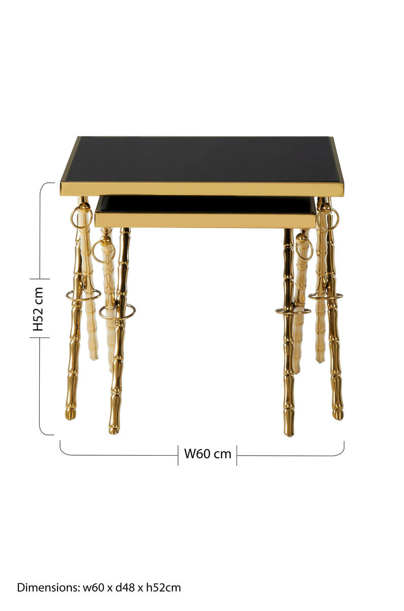 Set Of 2 Gold Stainless Steel Frame Nesting Tables With Black Glass Tops, Arezzo