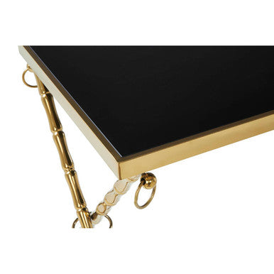 Set Of 2 Gold Stainless Steel Frame Nesting Tables With Black Glass Tops, Arezzo
