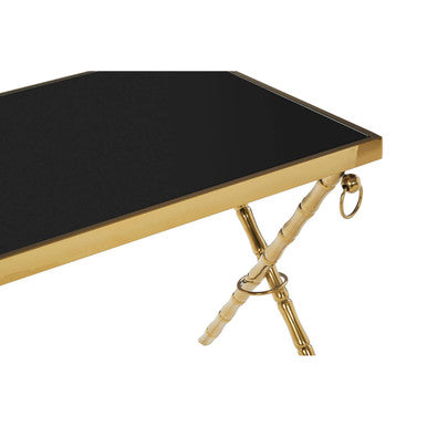 Set Of 2 Gold Stainless Steel Frame Nesting Tables With Black Glass Tops, Arezzo