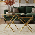 Set Of 2 Gold Stainless Steel Frame Nesting Tables With Black Glass Tops, Arezzo