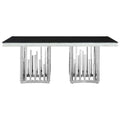 Rectangular Black Tempered Glass Top Dining Table With Silver Steel Frame, Eliza
