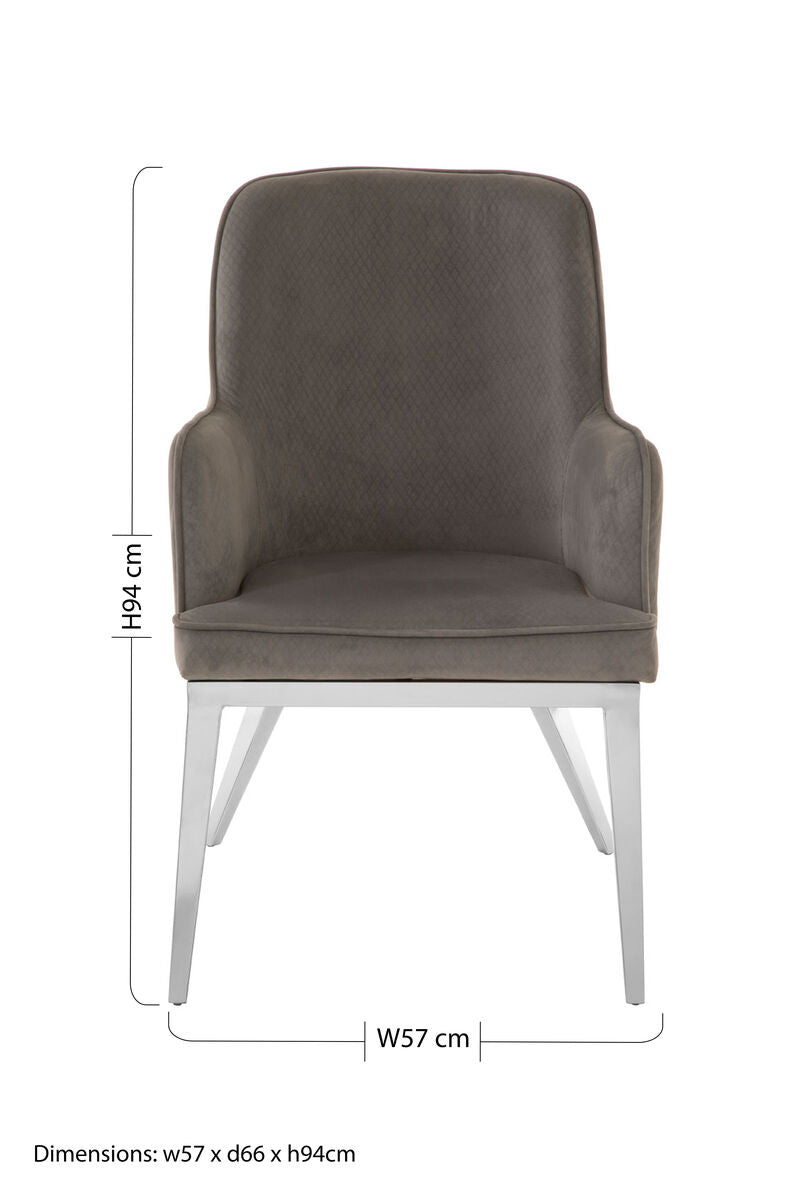 Eliza Grey Velvet Dining Chair With Silver Legs