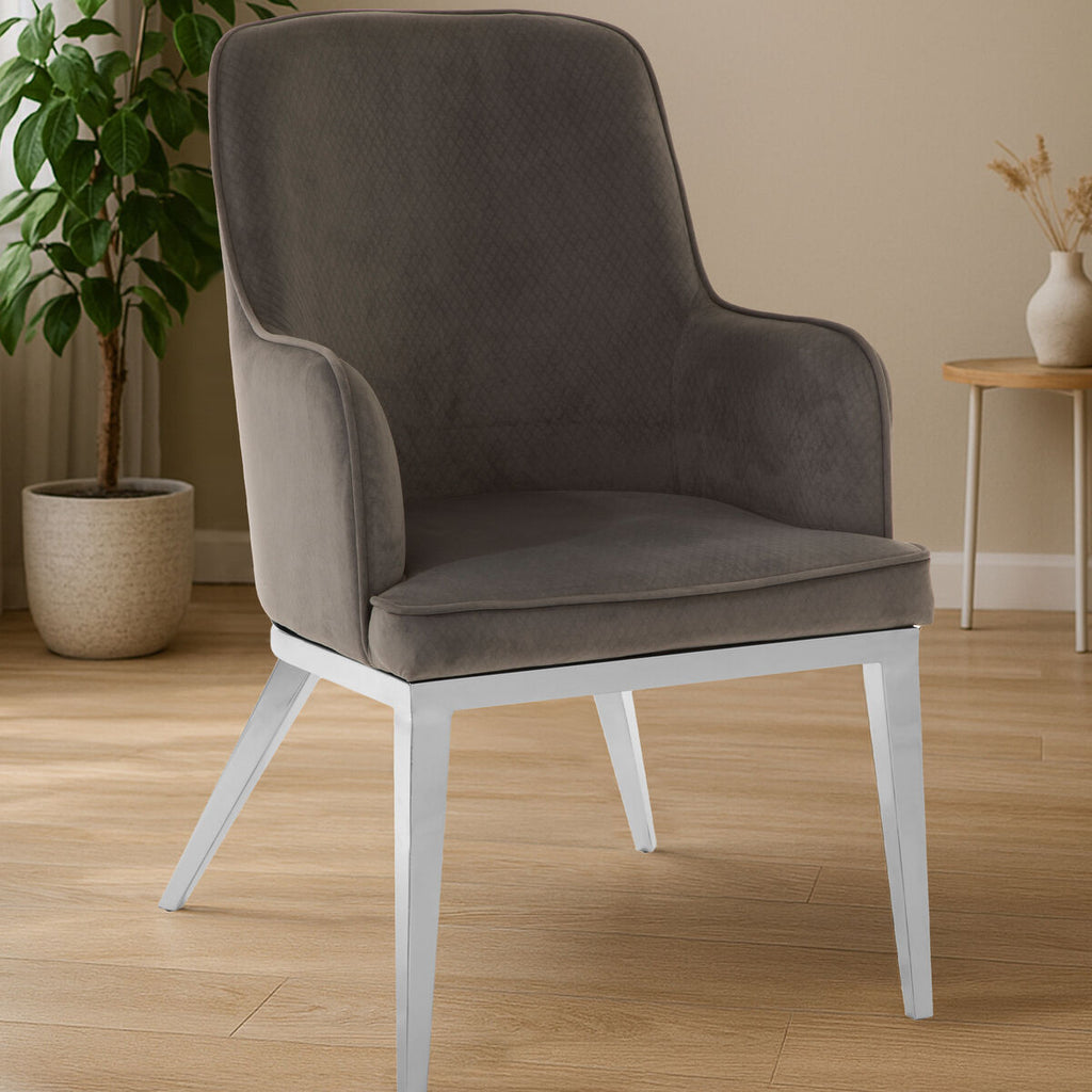 Eliza Grey Velvet Dining Chair With Silver Legs