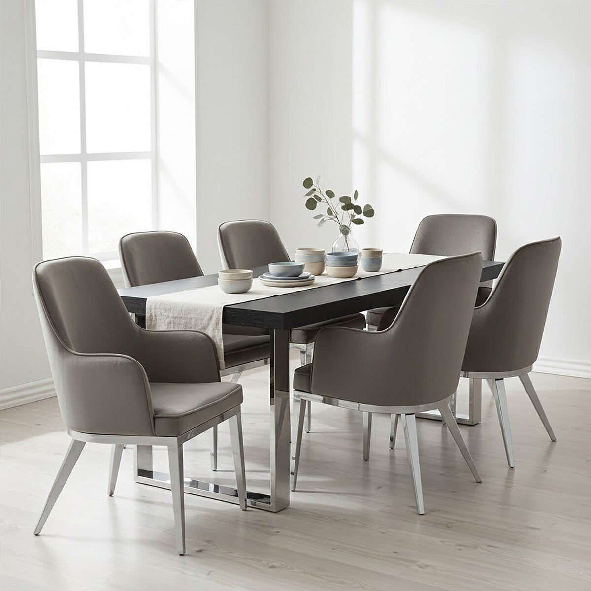 Eliza Grey Velvet Dining Chair With Silver Legs