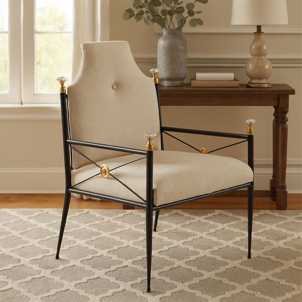 Monroe High Back Chair Linen White Modern