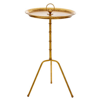 Distressed Gold Steel Accent Table With Bamboo Stand, Monroe