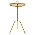 Distressed Gold Steel Accent Table With Bamboo Stand, Monroe