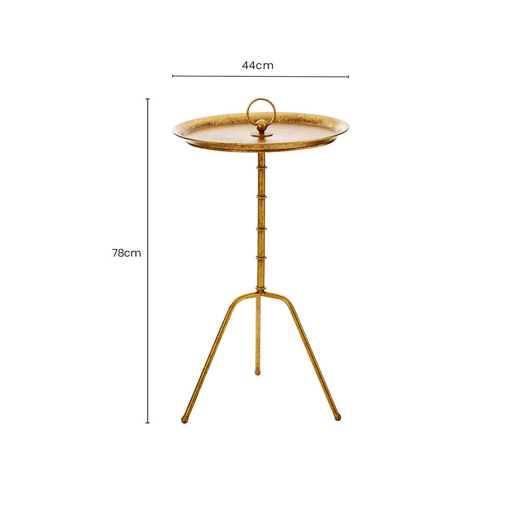 Distressed Gold Steel Accent Table With Bamboo Stand, Monroe