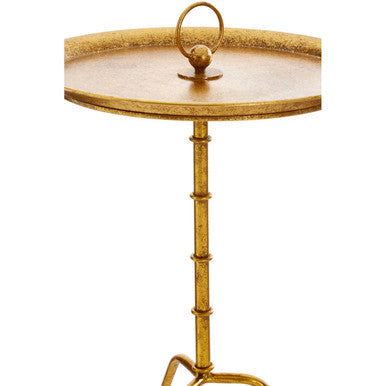 Distressed Gold Steel Accent Table With Bamboo Stand, Monroe