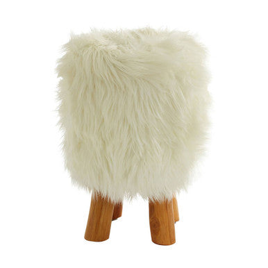 Inca White Fur Round Footstool