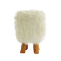 Inca White Fur Round Footstool