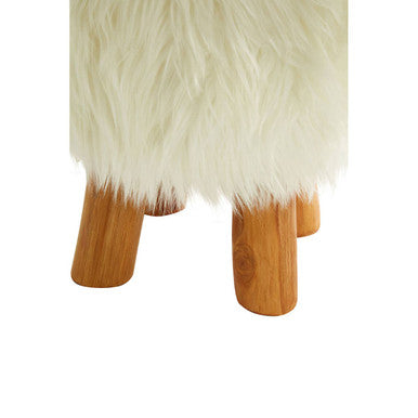 Inca White Fur Round Footstool