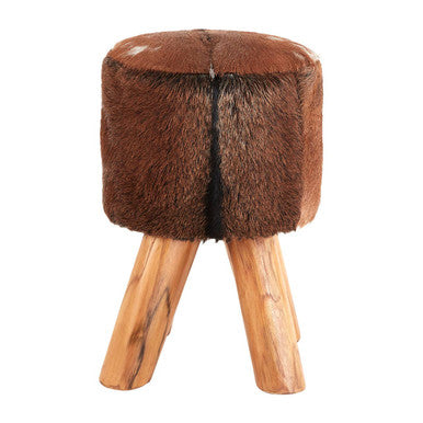Inca Brown Goat Hide Hair On Leather Round Stool