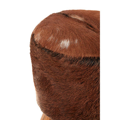 Inca Brown Goat Hide Hair On Leather Round Stool