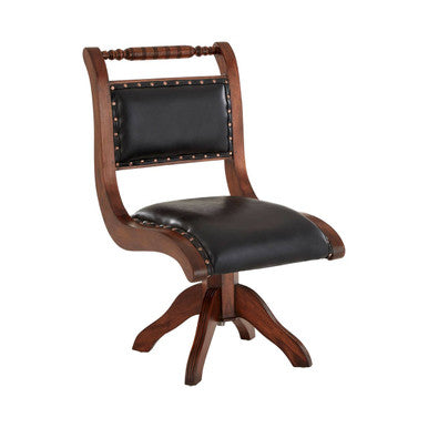 Inca Black Leather & Teak Wood Swivel Chair
