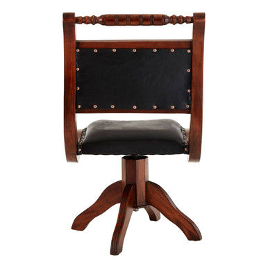 Inca Black Leather & Teak Wood Swivel Chair