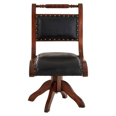 Inca Black Leather & Teak Wood Swivel Chair