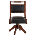 Inca Black Leather & Teak Wood Swivel Chair