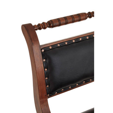 Inca Black Leather & Teak Wood Swivel Chair