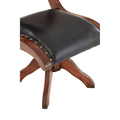 Inca Black Leather & Teak Wood Swivel Chair
