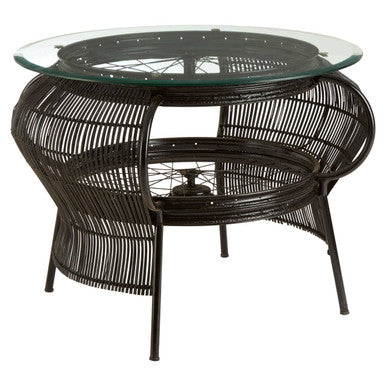 Clear Glass Top Table With Black Bamboo & Iron Frame, Mantis