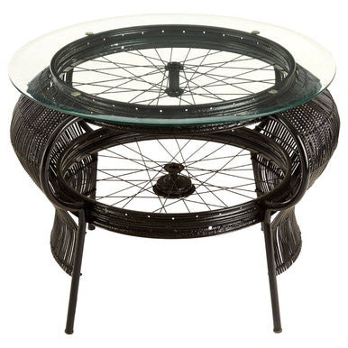 Clear Glass Top Table With Black Bamboo & Iron Frame, Mantis