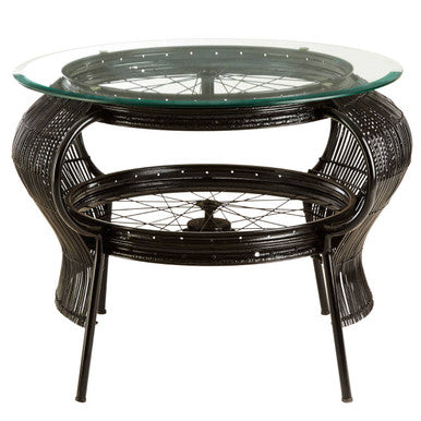 Clear Glass Top Table With Black Bamboo & Iron Frame, Mantis