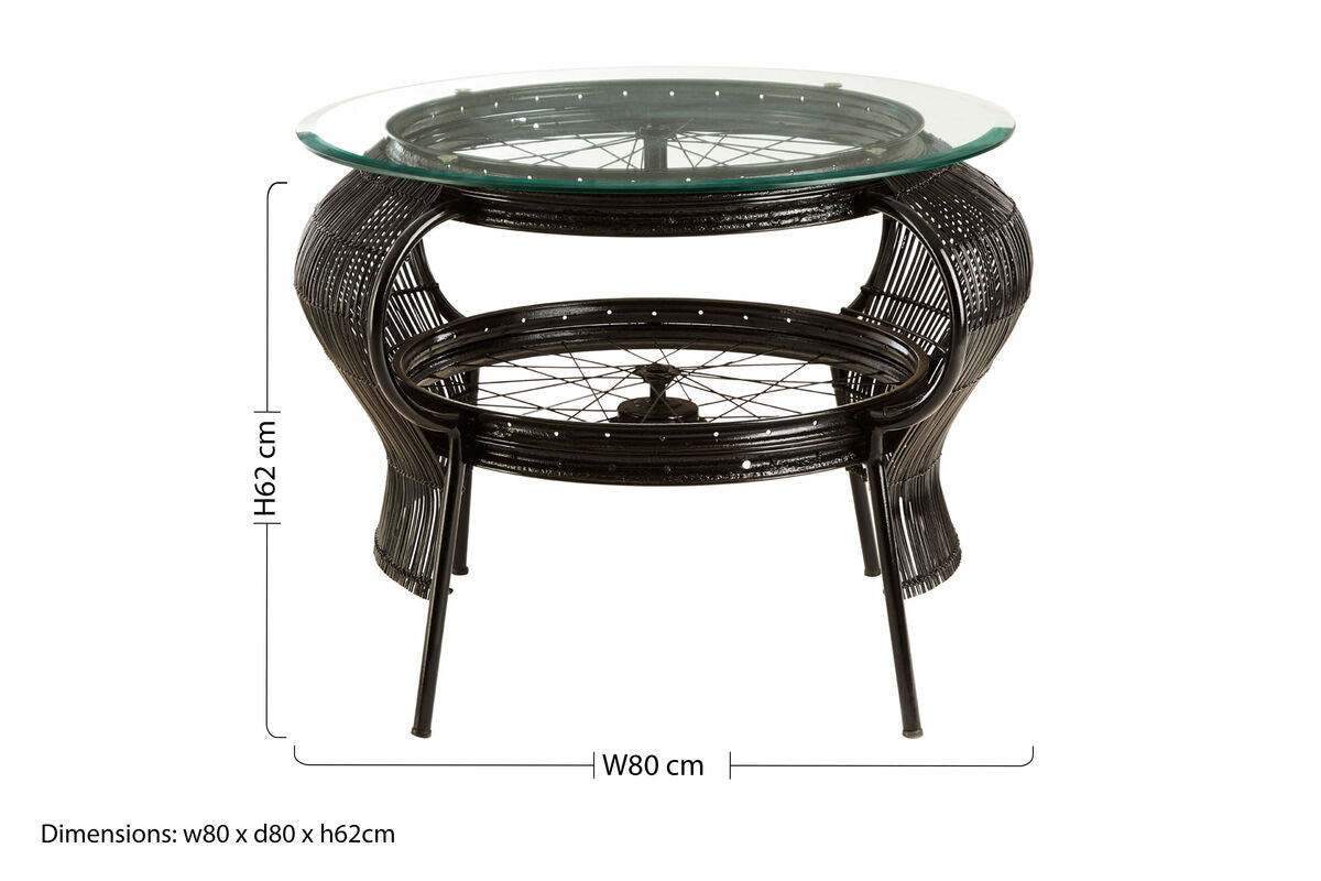 Clear Glass Top Table With Black Bamboo & Iron Frame, Mantis