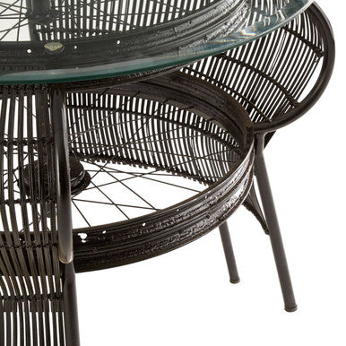 Clear Glass Top Table With Black Bamboo & Iron Frame, Mantis