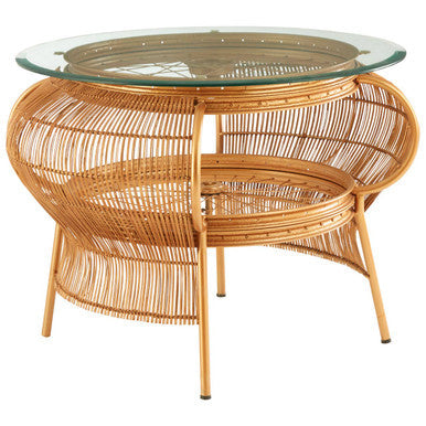 Clear Glass Top Table With Gold Bamboo & Iron Frame, Mantis