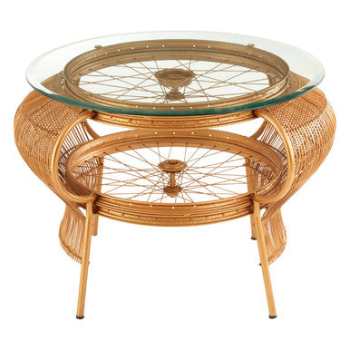 Clear Glass Top Table With Gold Bamboo & Iron Frame, Mantis