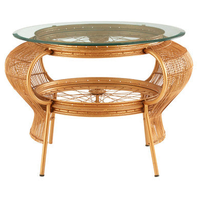 Clear Glass Top Table With Gold Bamboo & Iron Frame, Mantis