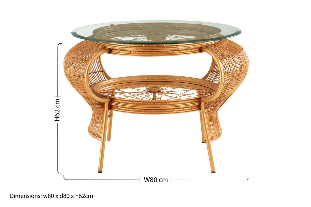 Clear Glass Top Table With Gold Bamboo & Iron Frame, Mantis