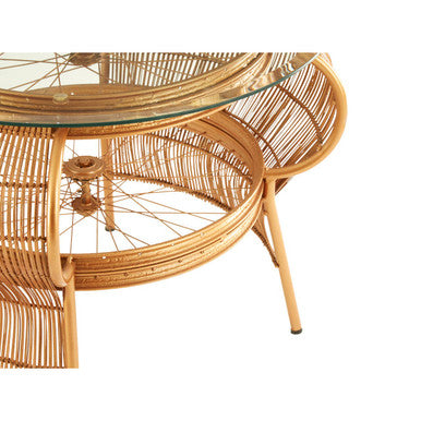 Clear Glass Top Table With Gold Bamboo & Iron Frame, Mantis