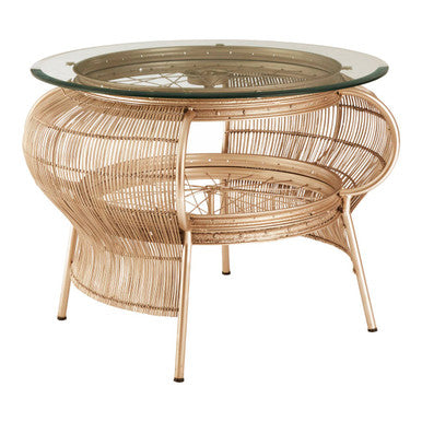 Clear Glass Top Table With Champagne Gold Bamboo & Iron Frame, Mantis