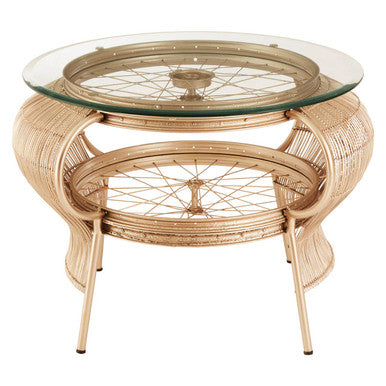 Clear Glass Top Table With Champagne Gold Bamboo & Iron Frame, Mantis