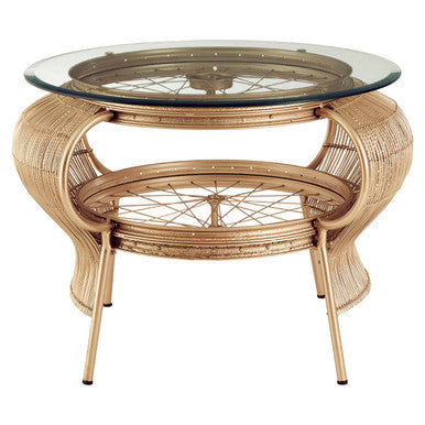Clear Glass Top Table With Champagne Gold Bamboo & Iron Frame, Mantis