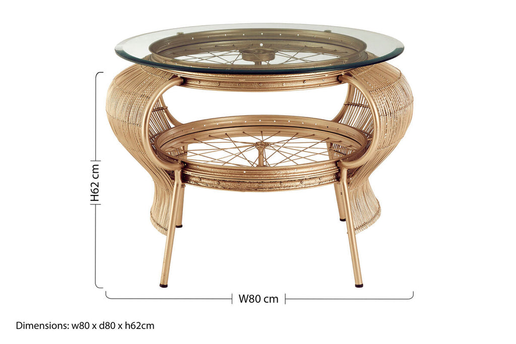 Clear Glass Top Table With Champagne Gold Bamboo & Iron Frame, Mantis