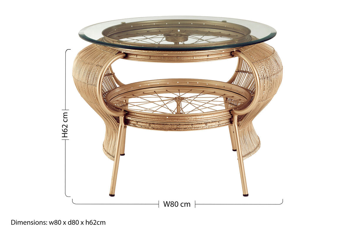 Clear Glass Top Table With Champagne Gold Bamboo & Iron Frame, Mantis
