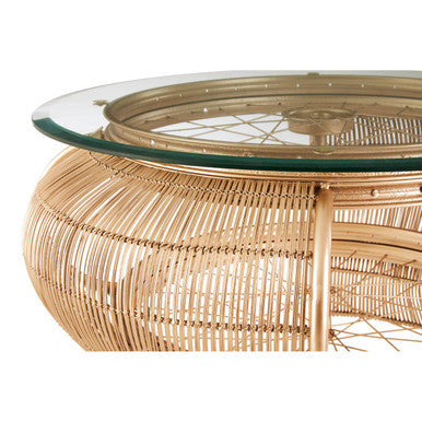 Clear Glass Top Table With Champagne Gold Bamboo & Iron Frame, Mantis