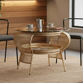 Clear Glass Top Table With Champagne Gold Bamboo & Iron Frame, Mantis