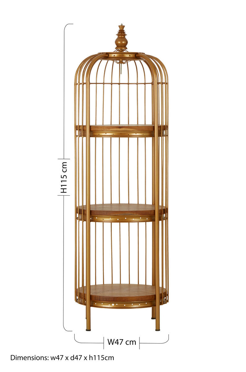 Mantis Small 3 Tier Gold Birdcage Shelf Unit