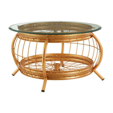 Clear Glass Top Coffee Table With Gold Bamboo & Iron Frame, Mantis