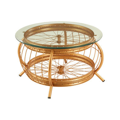 Clear Glass Top Coffee Table With Gold Bamboo & Iron Frame, Mantis