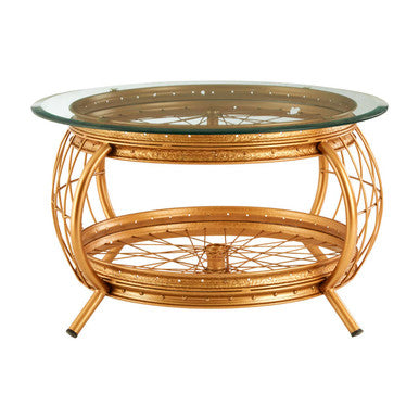 Clear Glass Top Coffee Table With Gold Bamboo & Iron Frame, Mantis