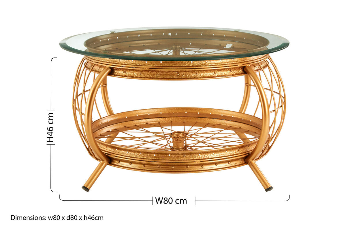 Clear Glass Top Coffee Table With Gold Bamboo & Iron Frame, Mantis